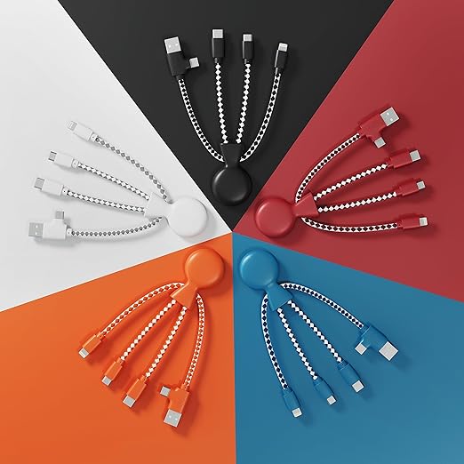 Multi USB Cable 4 in 1 - Universal Charger Made from Recycled Plastic - USB, USB-C, Lighting, Micro USB Ports - Compatible with All Smartphones Mr Bio RED Octopus