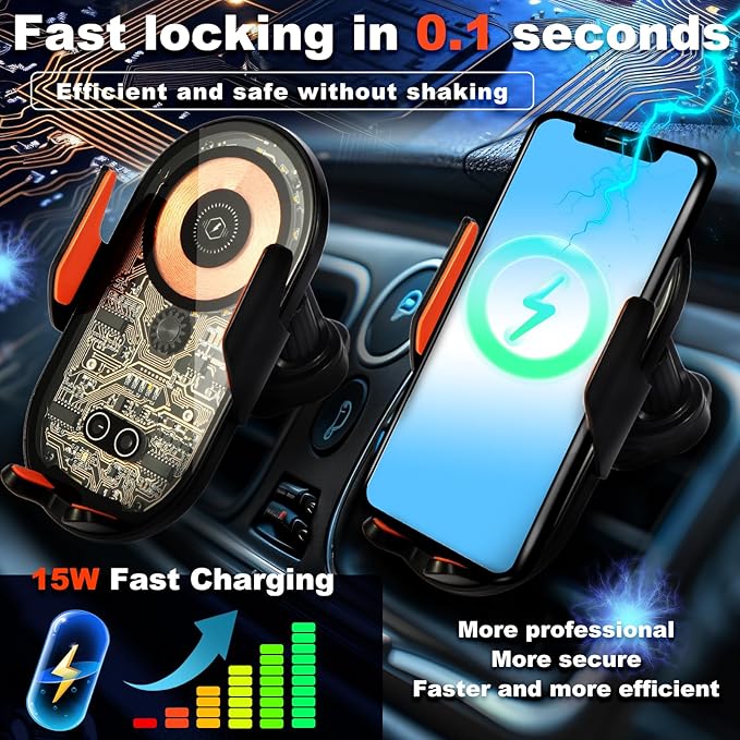 Phone Holders for Your Car with Wireless Chargre - Metal Hook Clip, Auto Clamp Air Vent Cell Phone Car Mount, Hands Free Universal Automobile Cradle Fit for iPhone Android and All Smartphones