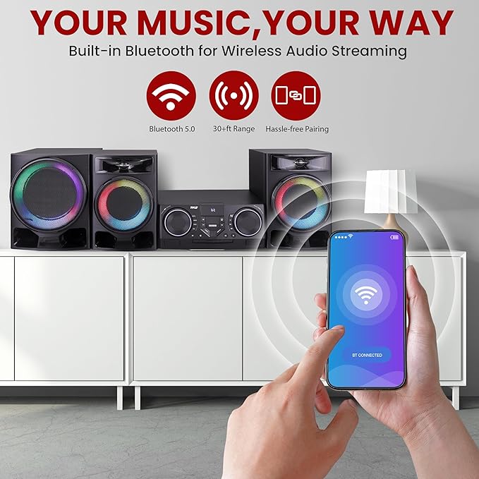 Pyle 4-Piece Bluetooth Stereo System - Mini Hi-Fi Bookshelf Stereo System with USB Recording, FM Radio and Remote Control, DVD/CD Compatibility, Perfect Stereo Shelf Systems for Home, 1000W