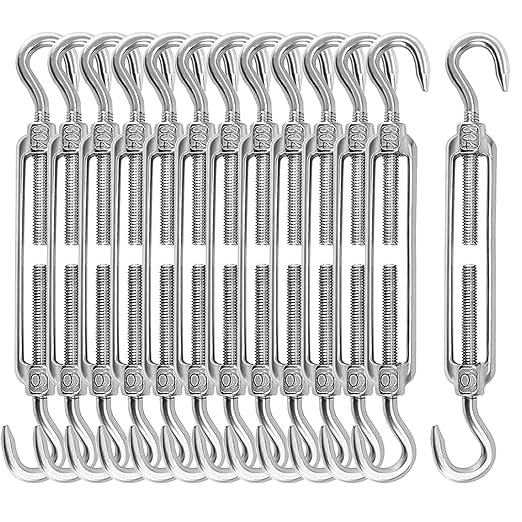 13 Pack M6 Turnbuckle Hook & Hook Turnbuckles, 304 Stainless Steel Turnbuckle, Heavy Duty Turnbuckle for Wire Rope Tension