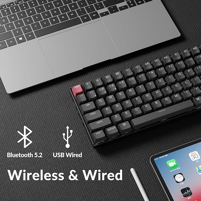 Keychron K2 75% Layout QMK Wireless and Wired Options Mechanical Keyboard Super Brown Switch, Paired with Shine-Through Double-Shot PBT Keycaps for Mac Windows-Version 3