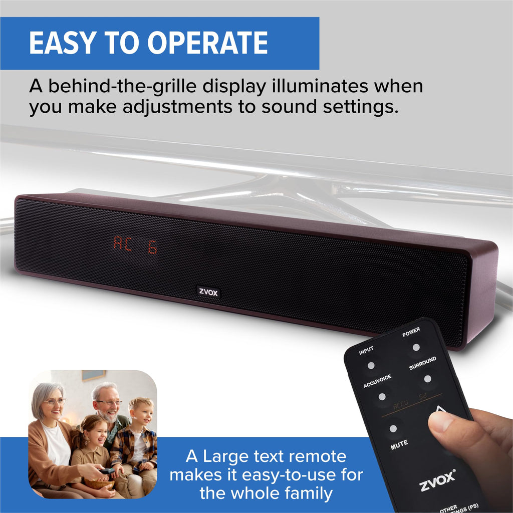ZVOX AccuVoice AV157 Dialogue Clarifying Soundbar- 12 Levels of Voice Boost