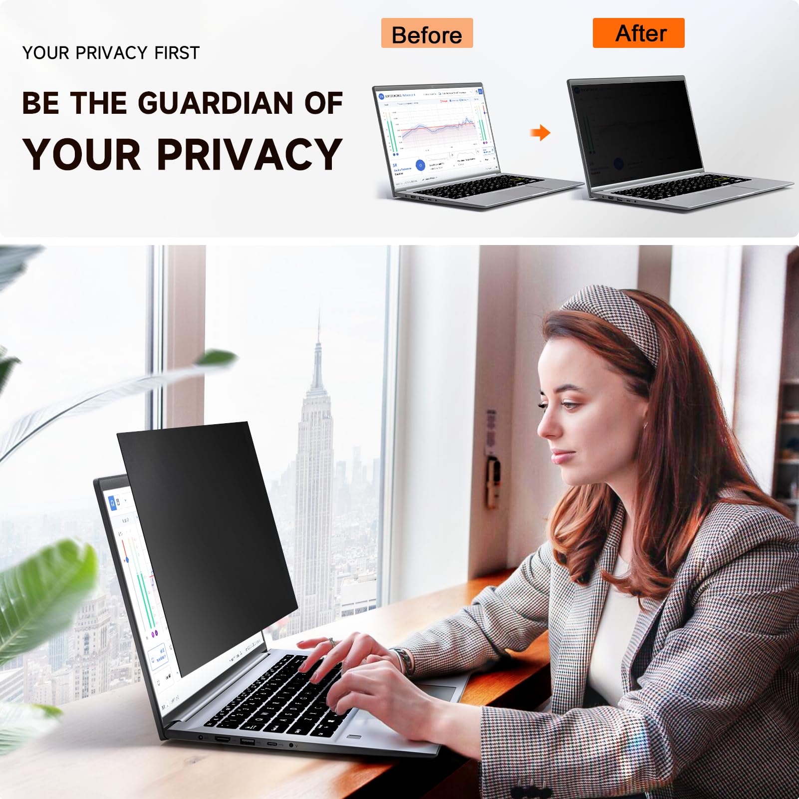 Mamol Laptop Privacy Screen 17 Inch for 16:10 Widescreen Display, Anti Blue Light Glare Filter, Removable Screen Shield, Anti-Scratch Screen Protector