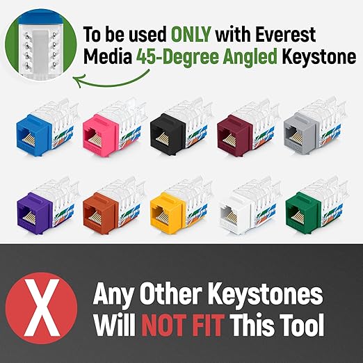Everest easyJACK - 45° Angled Speed Termination Keystone Tool Set - with 20-Pack of RJ45 Cat6 Keystone Jacks in Orange (Slim Profile Design) - Time Saver Network Punch Down Tool Cat6
