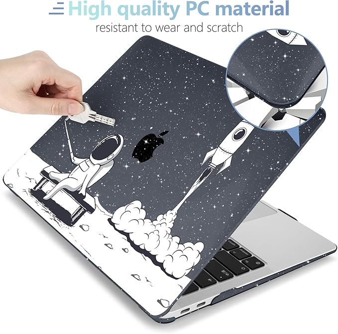 MEEgoodo MacBook Air Case 13.3 Inch - Hard Shell with Keyboard Cover & Touch ID - Astronaut Rocket Glitter