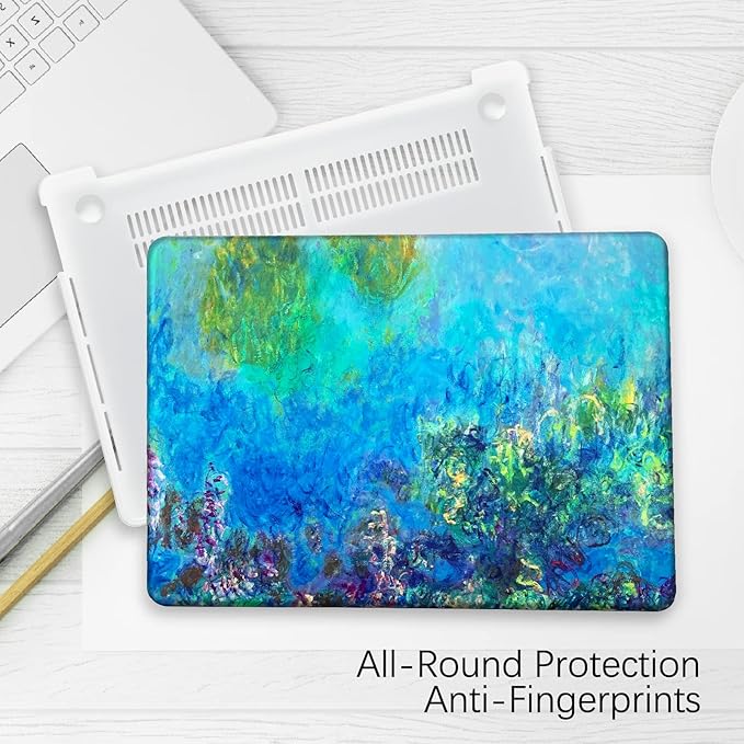 Compatible with MacBook Pro 13 inch Art Case Skin, 2022, 2021, 2020-2018 Release A1708 Plastic Watercolor Hard Shell with Keyboard Cover & Screen Protector (Wisteria by Claude Monet)