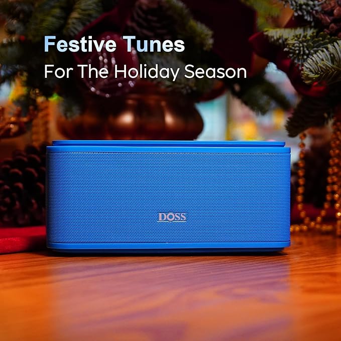 DOSS SoundBox Touch Wireless Bluetooth Speaker with 12W HD Sound and Bass, IPX5 Water-Resistant, 20H Playtime, Handsfree, Portable for Office, Home, Outdoor, Travel-Blue