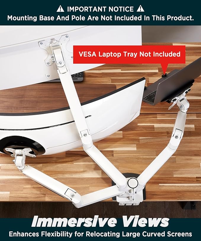 Heavy Duty Extension Arm [Accessory Only - Requires MA20PW-S Single Monitor Arm for Use] Dual 49" Vertical Stacked Monitor Mount Height Adjustable - 100x100 VESA Mount, White, MA20PW-A