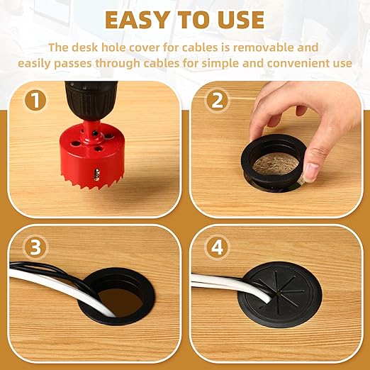 Desk Grommet 2 Inch (50 mm) 8 Pieces, Desk Hole Cover for Cables Black, ABS Plastic Grommet Hole Cover with Hole Saw for Wires Cables Through The Countertop by XIOGZAXI
