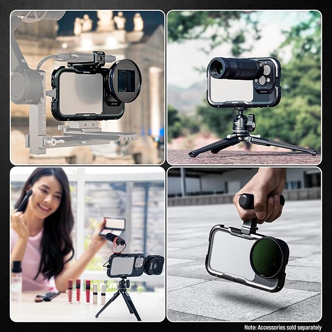 NEEWER 16 Pro Cage, Quick Release Video Rig Phone Stabilizer Compatible with iPhone 16 Pro with Adapters of 67mm Filter, 17mm Lens & T Mount Lens, Full Camera Control Access, PA073