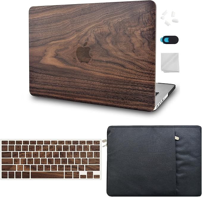 KECC Compatible with MacBook Pro 13 inch Case 2020-2025, 2016-2019 Release M2 M1 A2338 A2289 A2251 A2159 A1989 A1706 A1708 Plastic Hard Shell + Keyboard Cover + Sleeve, Walnut Wood