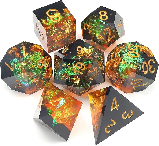 Haxtec Galaxy DND Dice Set Sharp Edge Dice with Dice Case Handmade Yellow Black Resin D&D Dice Set for TTRPGs Compatible with Dungeons and Dragons Gifts