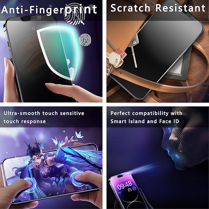 2 Pack Matte Privacy Screen Protector for iPhone 12 Pro/iPhone 12, 9H Tempered Glass, Full Coverage, Anti-Fingerprint, Auto Dust-Elimination, No Bubble, Easy Installation