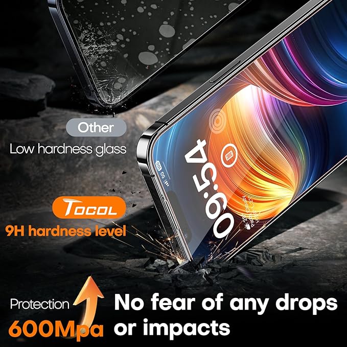 TOCOL for iPhone 12 Pro Max Screen Protector 9H Hardness Military Grade Shatterproof HD Tempered Glass Full Coverage Easy Installation Case Friendly 2 Pack