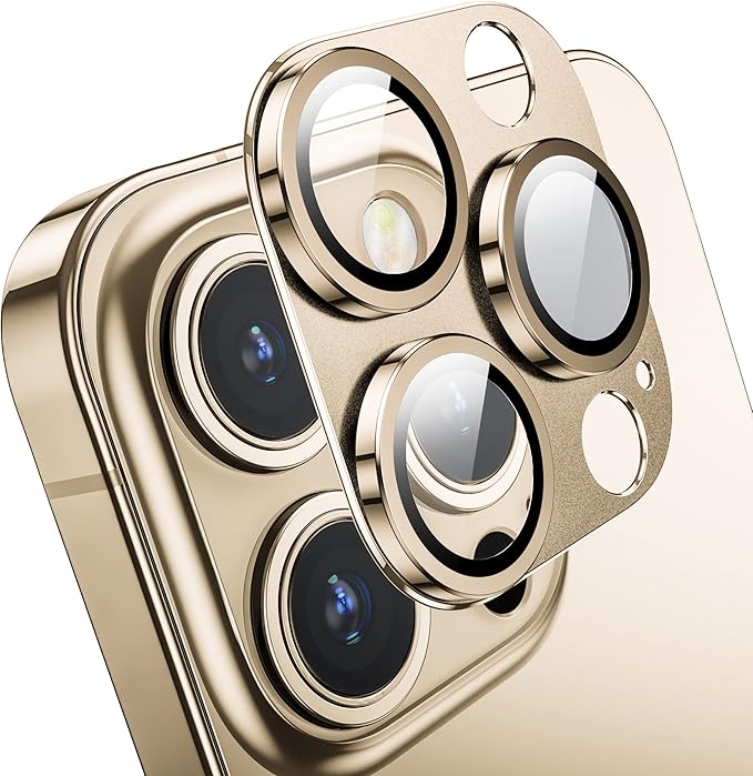 Camera Lens Protector for iPhone 14 Pro/iPhone 14 Pro Max, Alloy Metal Camera Cover with Tempered Glass Screen Protector Accessories,Case Friendly,Scratch Resistant,Easy to Install -Gold