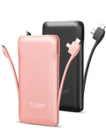 TG90° 2 Pack Slim Portable Charger with Built in Cables,10000mAh Power Bank Travel Charger Cell Phone External Battery Pack,4 Output Portable Bank Compatible with iPhone Android Phone