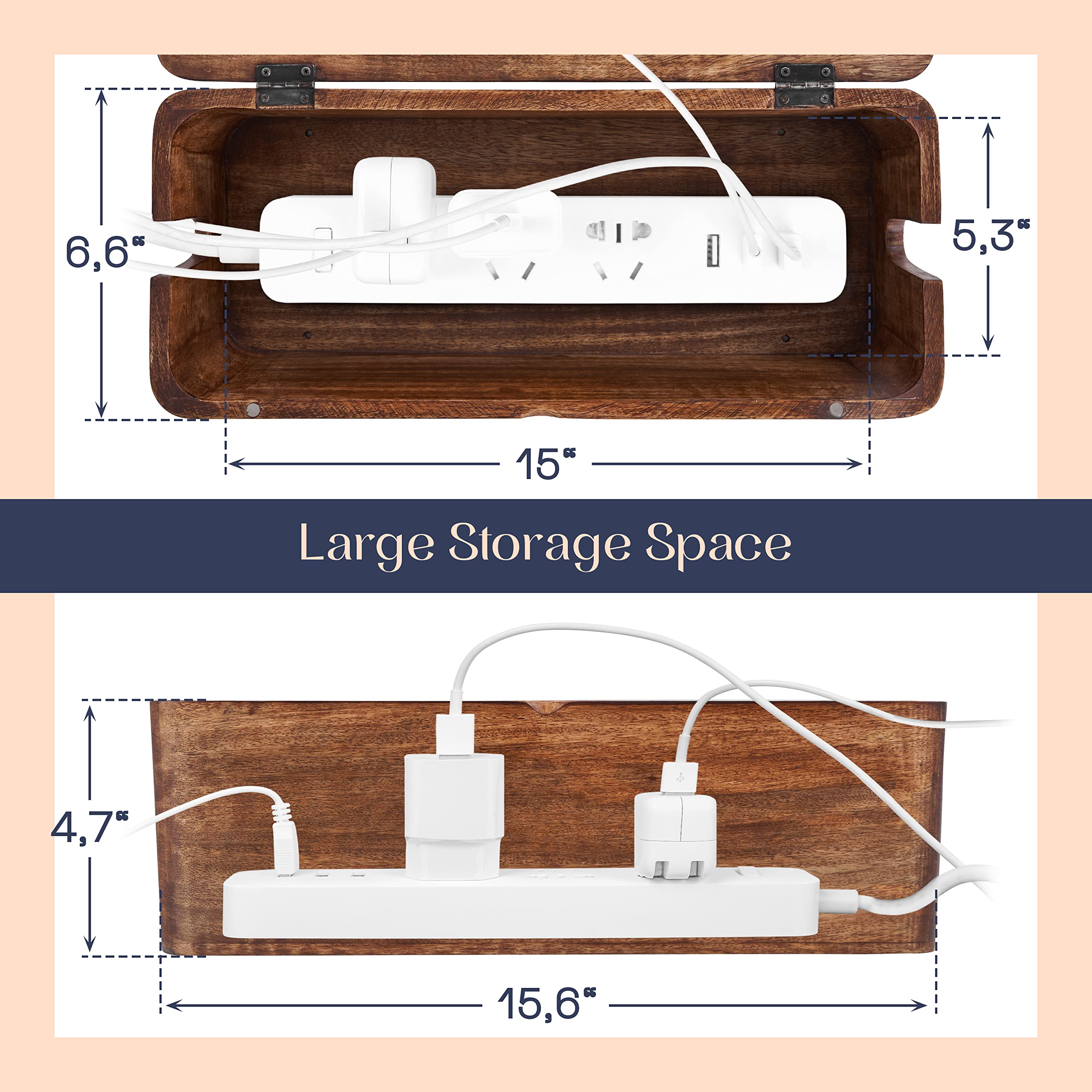 Mango Cable Management Box - Rustic Design (Natural, Large)