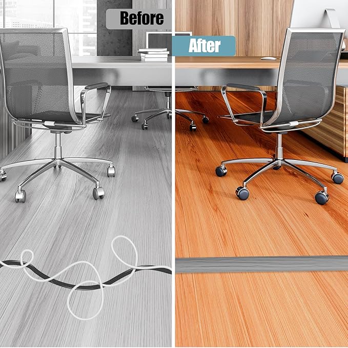 Floor Cord Cover Self Adhesive Cord Hider,10FT Cable Management, Extension Strip Protector for Wires, Prevent Cable Trips for Offices, Gyms, Exhibitions Cavity:0.3"(W) x 0.28"(H) Gray Wood
