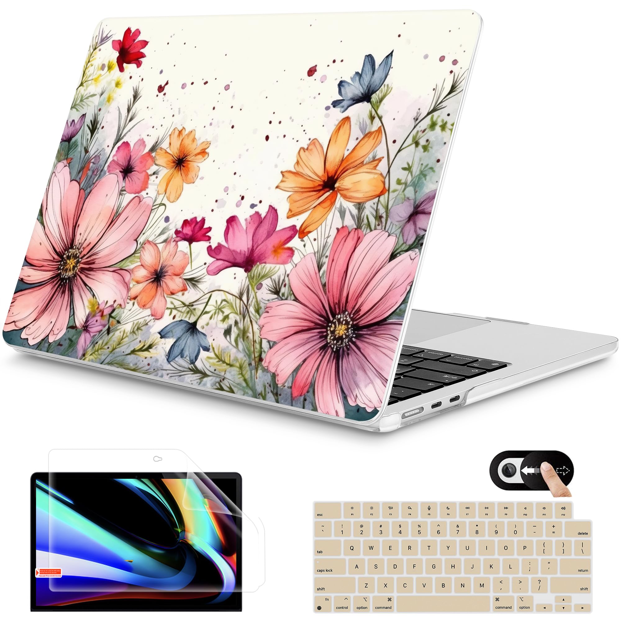 Mektron for 2026 MacBook Air 13-inch M5 Laptop Case A3449 with 13.6-inch Liquid Retina Display Fits 2025 A3240 M4 2024 A3113 M3 2023 A2681 M2 Printed Shell for MacBook Air 13.6", Colorful Floral