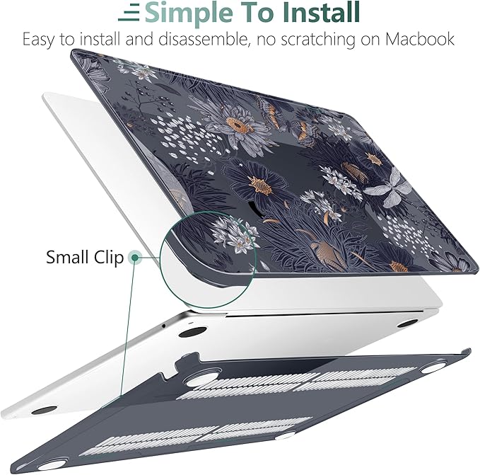 TWOLSKOO for M4 MacBook Air 13.6 inch Case 2025-2022 Release M4 A3240 M3 A3113 M2 A2681, Plastic Hard Shell & Screen Protector & Keyboard Cover & Trackpad Film, Wild Flower