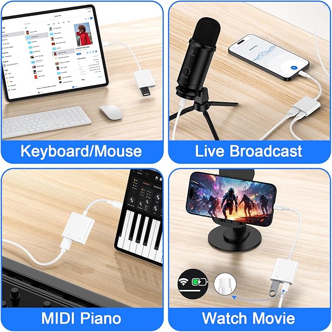 USB C to USB Camera Adapter with Charging Port for Samsung Galaxy A17 A16 5G A15 A54 A35 A56 S25 Ultra S24 FE, iPhone 16 15, USB 3.0 Female OTG Cable Adapter for Card Reader,Flash Drive,MIDI Keyboard