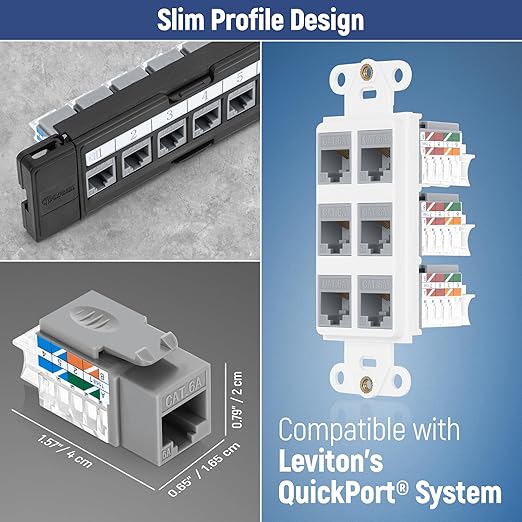 Everest 45° Angled RJ45 Cat6A Keystone Jacks 10-Pack in Gray - Slim Profile Female RJ45 Connectors - Cat 6A Keystone Jack - Compatible with 45° Angled Speed Termination Tool - 45Term (B0BL3GS7ZY)