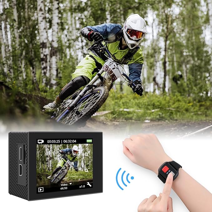 AKASO EK7000 Pro 4K30fps Action Camera with Touch Screen EIS 131ft Waterproof Underwater Camera Remote Control 5X Zoom with Helmet Accessories Kit (with 128GB MicroSD Card)
