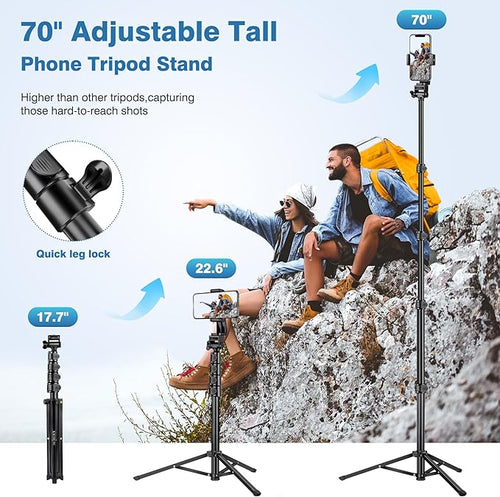 70" Phone Tripod with Remote & Holder, Portable Cell Phone Stand