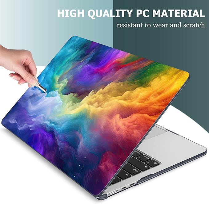 Mektron for 2025 M4 MacBook Air 13.6 Inch A3240 Case Fits 2023 A2681 M2 2024 A3113 M3 Chip with Liquid Retina Display Touch ID, Printed Plastic Hard Shell Cover for MacBook Air 13.6", Rainbow Cosmic