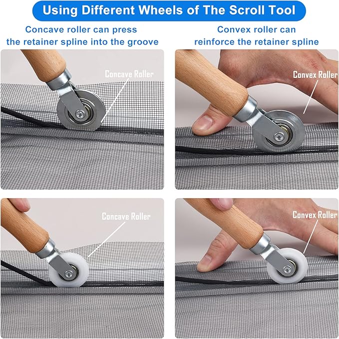BAYTORY Upgrade Window Screen Repair Kit, Steel/Nylon Roller Tool with Bearing, Spline Removal Hook, 32ft Retainer Spline and 12pcs Screen Clips Replacement for Installing Door Mesh Screens