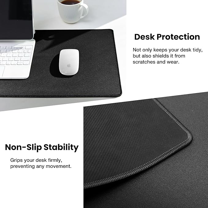ALOANES Black Waterproof Desk Mat, Large Mouse Pad with Extended Mouse Mat, with Anti Slip Base, Stitched Edge, Grain Jacquard Surface, Perfect for Gamer, Office & Home, XXL 11.81''x31.50''x0.12''