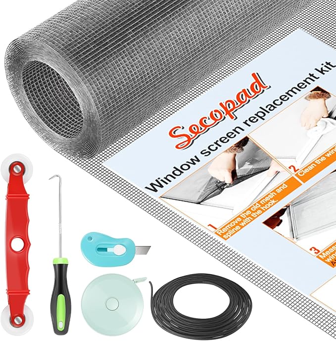Window Screen Door Repair Kit, 59" x 159" Screen Door Mesh Replacement Kit, Durable Fiberglass Mesh Roll with Tools for Windows Doors Patio and Porch Replacement, Grey