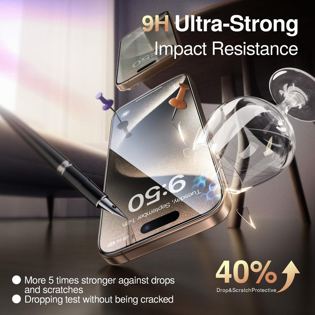 SMARTDEVIL 3 Pack Tempered Glass for iPhone 15 Screen Protector, Military-Grade Shatterproof Protection, 9H Hardness, Fast & Easy Installation, Case Friendly Design