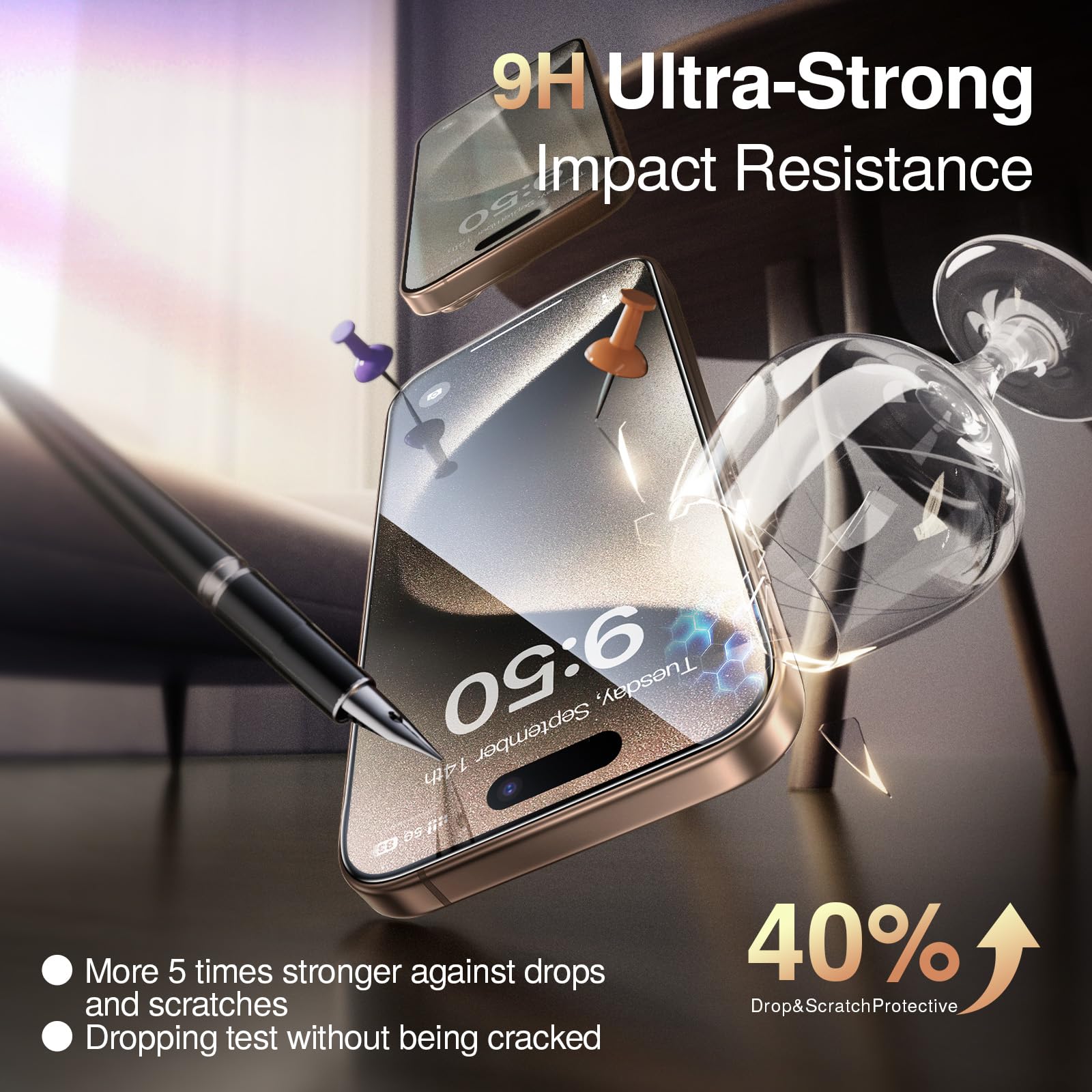 SMARTDEVIL 3 Pack Tempered Glass for iPhone 15 Screen Protector, Military-Grade Shatterproof Protection, 9H Hardness, Fast & Easy Installation, Case Friendly Design