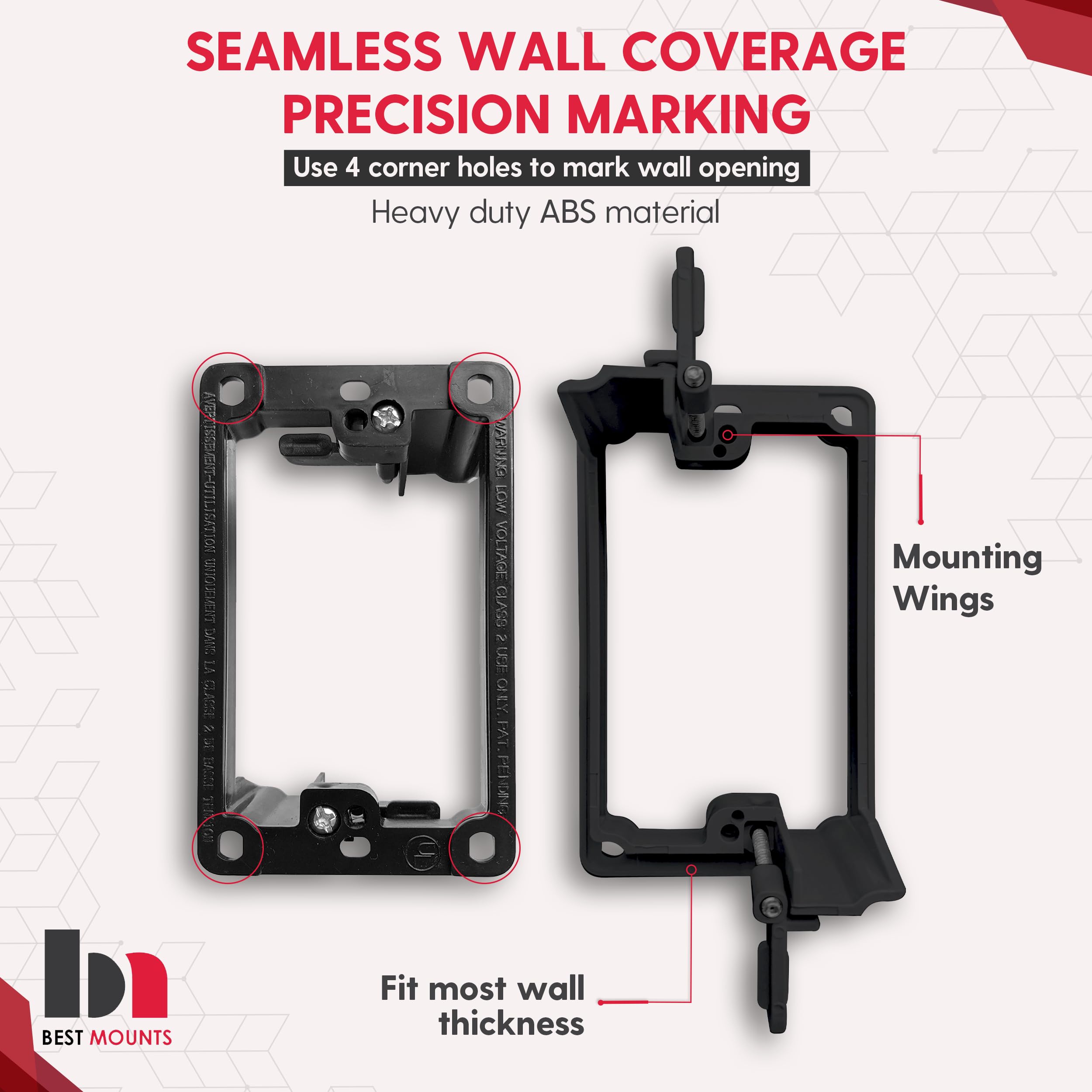 1 Pack Wall Plate Cable Pass Through with Bracket - In Wall Cable Management Kit - Recessed Cable Wall Plate Pair with Single Gang Low Voltage Mounting Bracket - Decorator Cover for Low Voltage Cables