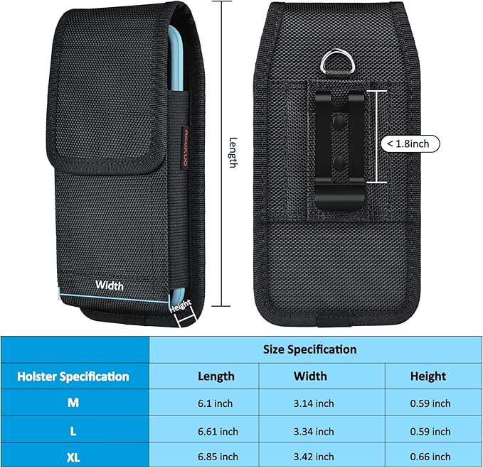 Phone Holster for Belt with Metal Clip and Magnetic Closure Compatible with iPhone 16/15/14/13/12 Pro and Non-Pro, Galaxy S25 S24 S23 S22 for Everyday Protection, M-Black