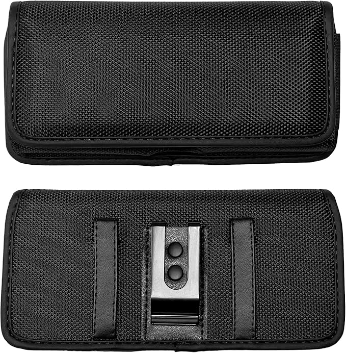 Nylon Cellphone Holster for iPhone 12/13/14/15 Pro, Cricket Debut, Calypso 1/2, Nokia C100, Samsung S22 5G S10, Horizontal Case Canvas Waist Carrying Pouch with Belt Clip/Loops, Black