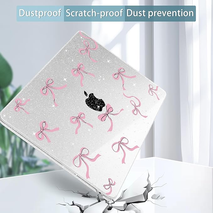 May Chen for MacBook Air 13.6 inch Case A3240 M4 A3113 M3 A2681 M2 with Retina Dispaly, 2025 2024 2023 2022 Release, Plastic Hard Shell Case with Screen Protector & Keyboard Cover, Clear Glitter Bow