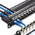 Lysymixs 24 Port RJ45 Patch Panel Cat7 STP Feed Through, Coupler Network Panel 19 Inch, Inline Keystone Ethernet Patch Panel with Back Bar