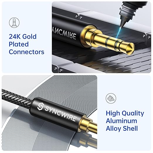 SYNCWIRE 3.5mm Nylon Braided Aux Cable (16.4ft/5m, Hi-Fi Sound), Audio Auxiliary Input Adapter Male to Male AUX Cord for Headphones, Car, Home Stereo, Speaker, iPhone, iPad, iPod, Echo & More - Black