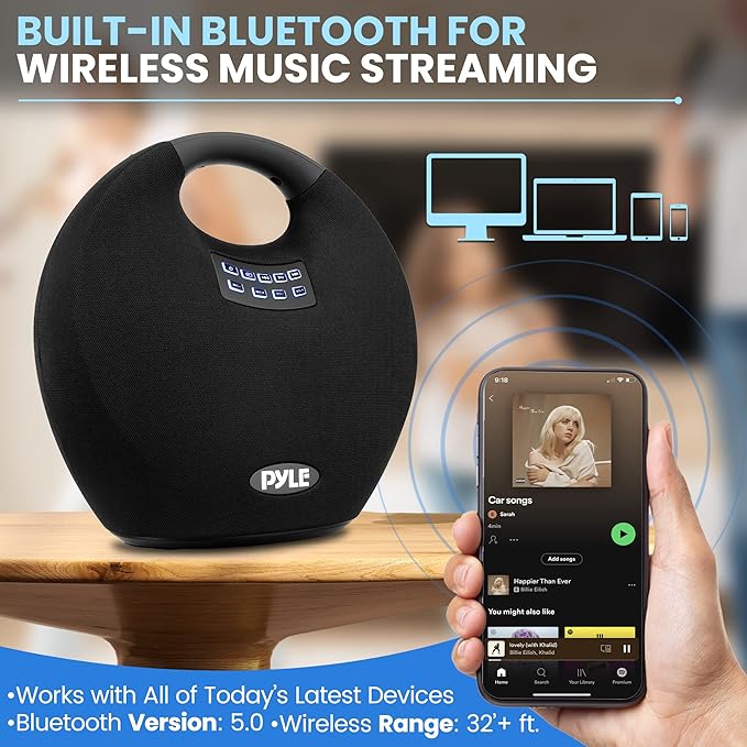 Pyle Mini IPX4 Waterproof Wireless Portable Bluetooth Speaker, with Built in Rechargeable Battery, Wireless Microphone, Clear Surround Sound, for Indoor and Outdoor Activities
