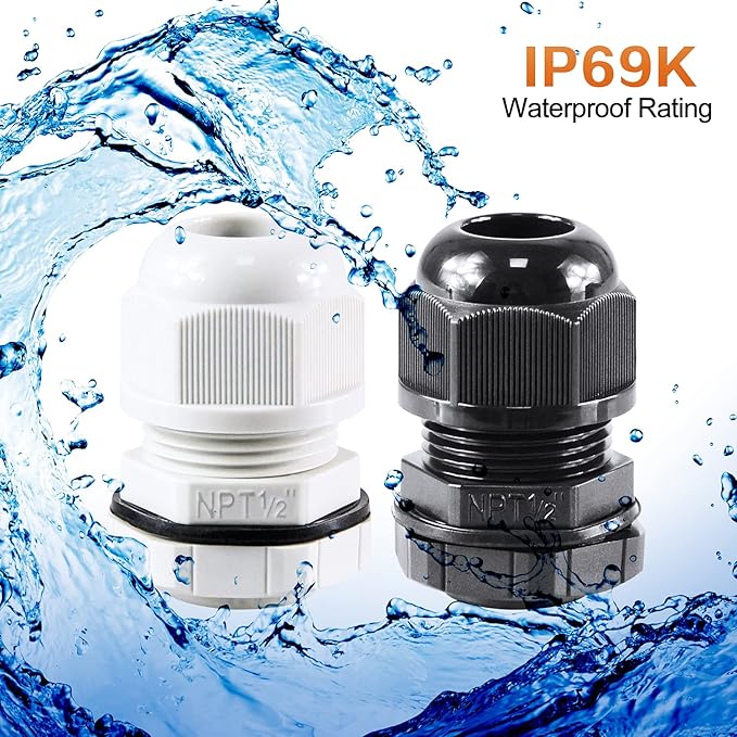 XHF 5 Pcs 1" IP68 Strain Relief Nylon Cord Grip Waterproof NPT Cable Glands Adjustable UL Listed and RoHS Compliant (Grey)