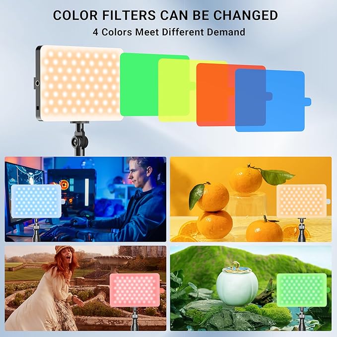 2-Pack LED Video Light with Stand, Home Studio Back Lights, Photo Lights with Color Filters for Close Photography Lighting YouTube Video Recording, Desk Game Steaming