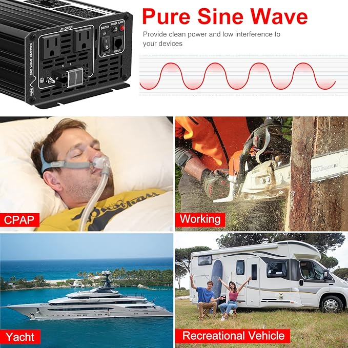 Xijia 1500W (Peak Power 3000W) Pure Sine Wave Inverter DC 36v to 120v Inverter 60HZ Solar Converter for Home Use,RV, Camping, Boat,Outdoor (DC36V (Range 30V-45V) 1500W)