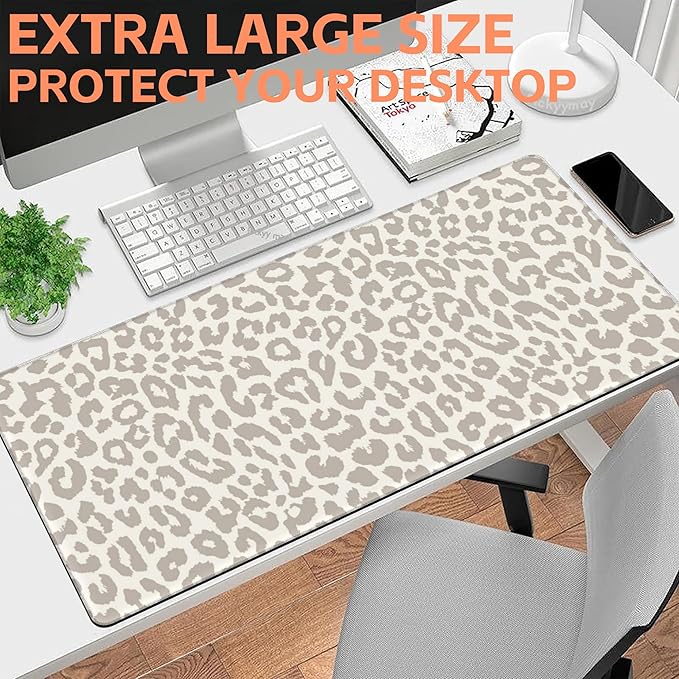 Mouse Pad Large Leopard Print Non-Slip Gaming Desk Mat with Stitched Edge Laptop Keyboard Desk Pad for Work Home Gaming (35.4 x 15.7 Inches)