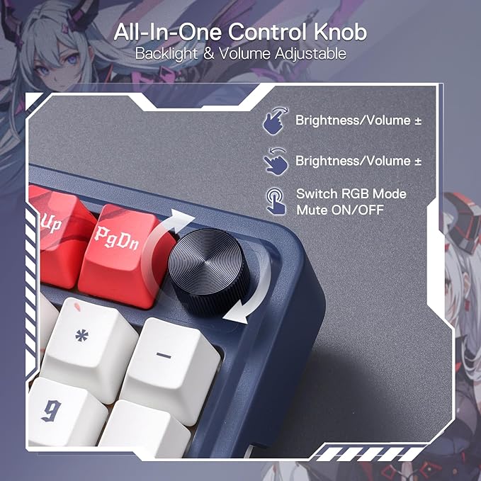 Redragon K686 PRO SE 98 Keys Wireless Gasket RGB Gaming Keyboard, 3-Mode Anime Mechanical Keyboard w/Hot-Swap Socket, Dedicated Knob Control & 5-Layer Noise Dampening, Custom Hi-Fi Linear Switch