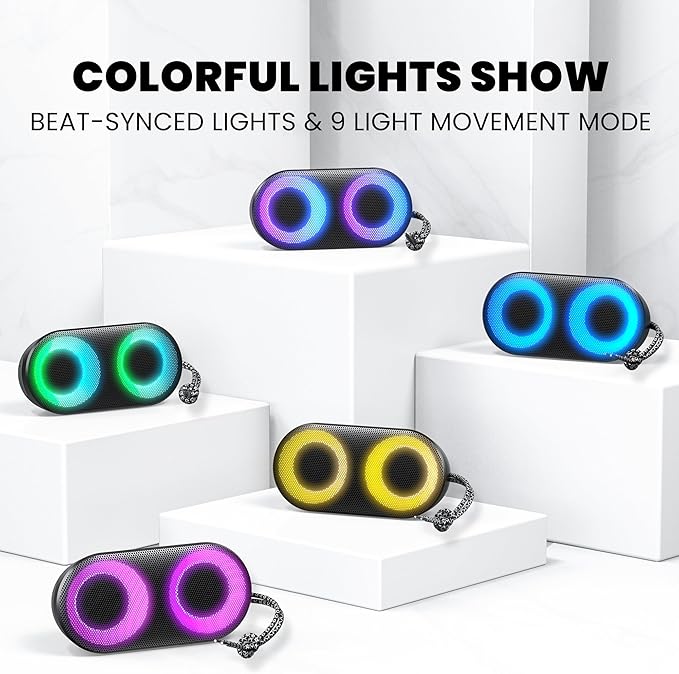 MIATONE Drum Shower Speaker with LED Lights, IPX7 Waterproof Bluetooth Speaker, 15W Loud Sound, Bluetooth 5.3, 24H Playtime, Portable Speaker for Bathroom, Shower, Pool, Beach, Teen Boys Girls Gifts