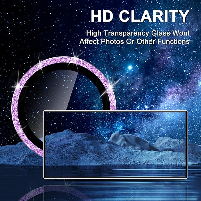 for Samsung Galaxy S25 Ultra Camera Lens Protector, Individual Metal Ring Tempered Glass Lens Cover, [Strong Adsorption] Scratch Resistant Ultra-Thin HD Clear Lens Cover, 1 Set-Purple Sparkly