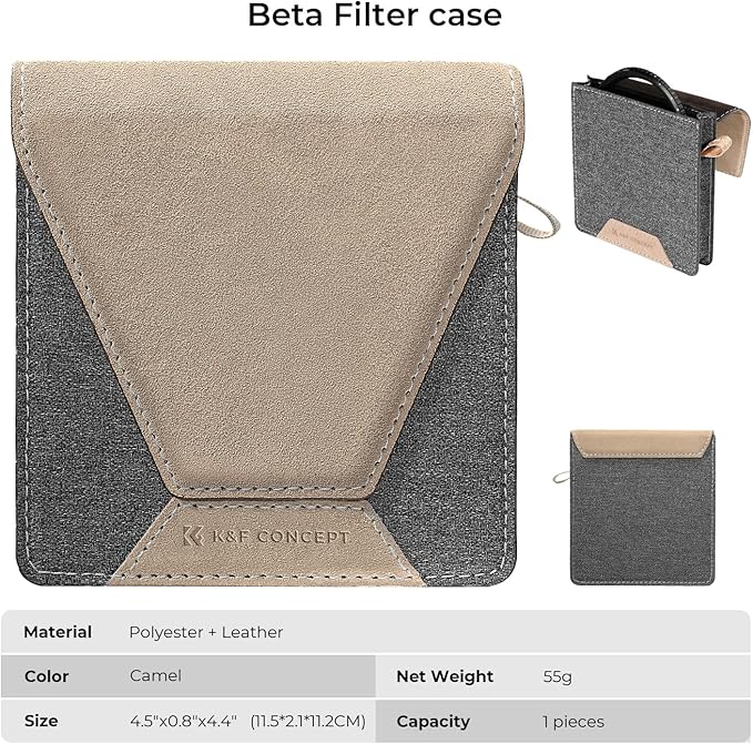 K&F CONCEPT Lens Filter Case 1 Pocket, Leather Carrying Filters Bag Pouch for Square ND CPL etc Filters up to 100x100mm, Designed NANO-X Series Square Bracket 100mm