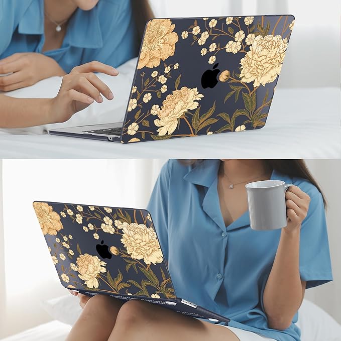Mektron for 2025 M4 MacBook Air 13.6 Inch A3240 Case Fits 2023 A2681 M2 2024 A3113 M3 Chip with Liquid Retina Display, Printed Plastic Hard Shell Cover for MacBook Air 13.6", Peony Flowers C186